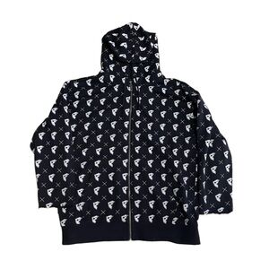 SOLD - Famous Stars And Straps Full Zip Hoodie All Over Logo Y2K Medium